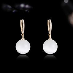 Style: Women's Material: S925 Silver White Crystal Drop Earrings With Elegant Design, White Elegant Crystal Drop Earrings, Elegant White Crystal Drop Earrings, Formal Opal Round Earrings, Elegant Opal Dangle Jewelry, Formal Round Opal Earrings, Elegant White Round Crystal Earrings, White Crystal Earrings With Elegant Design For Gift, White Opal Earrings For Pierced Ears