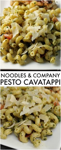 noodles and company pesto cavatapi on a white plate