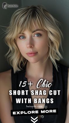 Shaggy Bangs Delight: Delight in the carefree allure of shaggy bangs, a short and dynamic hairstyle that adds playfulness and chic elegance to your look. Shag Hairstyles With Bangs, Short Shag With Bangs, Shaggy Bangs, Shag With Bangs, Short Pixie Bob Haircuts, Pixie Bobs, Bangs Wavy, Short Pixie Bob, Bangs Wavy Hair