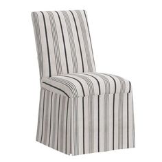 a striped chair with black and white stripes on the back, it's upholstered