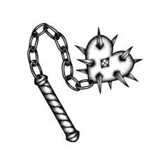 a black and white drawing of a chain with a heart shaped object attached to it