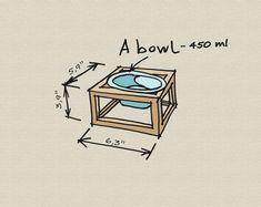 a drawing of a bowl on a table with measurements