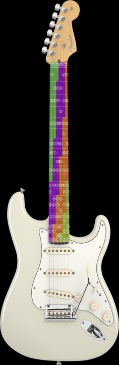 an electric guitar with colorful strings