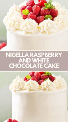 Nigella Raspberry And White Chocolate Cake recipe is made with butter, caster sugar, vanilla extract, eggs, self raising flour, fresh raspberries, white chocolate chips, buttercream, icing sugar, white chocolate, milk, raspberry jam, freeze dried raspberries, and white chocolate curls this recipe takes 105 minutes to prepare and serves 16 people. White Chocolate Cake Recipe, Nigella Recipes, Raspberry And White Chocolate, Nigella Lawson Recipes, Candy Birthday Cakes, Self Raising Flour, White Chocolate Cake, Candy Birthday, Freeze Dried Raspberries