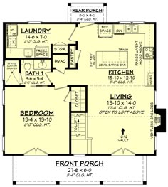 the floor plan for a small house with two bedroom and an attached bathroom, along with laundry