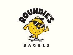 the logo for roundie's bagels is shown in black and yellow colors