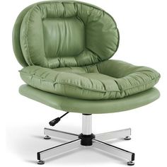 a green leather office chair with chrome base