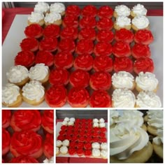 red and white cupcakes are arranged in the shape of a flag