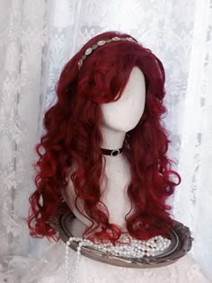 Dive into the enchanting world of The Little Mermaid with our Ariel-Inspired Voluminous Wig. Designed to capture the essence of Ariel&#8217;s iconic look, this wig boasts a full, voluminous back that maintains its shape without flattening. The expertly crafted middle-parted curly bangs gracefully drape over the cheekbones, offering a face-slimming effect that enhances your natural beauty. Perfect for cosplay, themed parties, or adding a touch of magic to your everyday style, this wig is a mu Rose In Hair, Ariel Inspired Hair, Ariel Hairstyle, Red Hair Wig, Wavy Red Hair, Red Mermaid Hair, Red Wig, Ariel Wig Styling, Mermaid Hairstyles