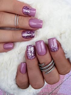 Mauve Nails, Elegant Nail, Tree Nails, Purple Nail Designs, Glitter Gel Nails, Purple Nail, Purple And Silver, Short Acrylic Nails Designs, Nail Designs Glitter