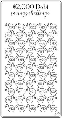 the printable 2, 000 debit savings challenge is shown in black and white