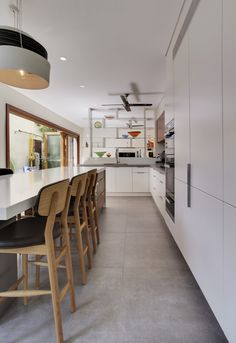 the kitchen is clean and ready to be used as a dining room or family room