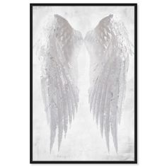 two white angel wings on a purple and white background with watercolor effect in the middle