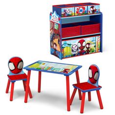 the spiderman table and chair set is shown