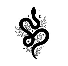 the snake is surrounded by leaves and stars