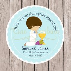 PRINTABLE Boys First Holy Communion Favor Tags in by ciaobambino Circle Scrapbook, Scrapbook Punches, First Communion Party, Communion Favors, Communion Invitations, Label Paper