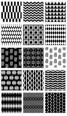 black and white geometric patterns on a white background