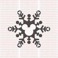 the mickey mouse snowflake is shown in black and white on a pink background