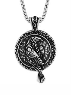 PRICES MAY VARY. CELTIC RAVEN NECKLACE: This beautiful medallion pendant necklace features a mysterious raven keeping an attentive eye on what is happening below, circled by endless Celtic knots MADE TO LAST: Meticulously crafted from high-quality stainless steel, the raven pendant necklace will stay shiny and bright in excellent condition even with daily use SPECIFICATIONS: Pendant measures about 1.6 x 1.2 inches (40 x 30 mm), includes 23.6 inch (60 cm) box chain with lobster claw clasp PERFECT Crow Pendant Necklace, Gothic Round Engraved Necklaces, Celtic Raven, Crow Pendant, Raven Jewelry, Raven Pendant, Raven Necklace, Unique Valentines, Skull Earrings