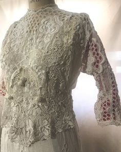 antique Edwardian Irish Crochet lace raised embroidery dress M | eBay Raised Embroidery, Irish Lace Crochet, Antique Dress, Irish Crochet, Top And Skirt, Dress Picture, Embroidery Dress, Dress Top, Crochet Lace