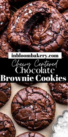 chocolate crinkle cookies on a baking sheet with text overlay