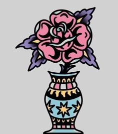 a drawing of a flower in a vase with stars on it's sides and an arrow pointing to the center