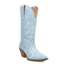 Introducing Love Bug - the boot that captures romance and elegance in every stitch. This stunning boot features delicate floral embroidery in a tone-on-tone design, creating a subtle yet enchanting look that's perfect for the modern romantic.Features: EmbroideredClosure Type: Pull OnShaft Circumference: 14 InchesBoot Shaft Height: 12 InchesShoe Heel Height: 2 InchesUpper/Outer Base Material: 100% LeatherShoe Lining Material: PolyesterSole Material Content: 100% Thermoplastic-RubberCalf Width: Re Light Blue Cowgirl Boots, Floral Cowboy Boots, Blue Cowgirl Boots, Heel Cowboy Boots, Preppy Shoes, Blue Boots, Boots Cowboy, Love Bug, Love Bugs