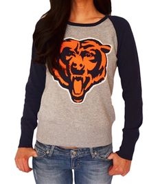 Chicago Bears sweater with raglan sleeves Fan Outfits, Football Fashion, Bear Outfits, Womens Sweater, Football Mom, Chicago Bears