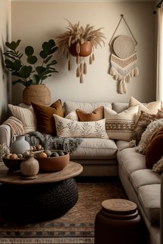 a living room filled with lots of furniture and decor on top of a wooden table