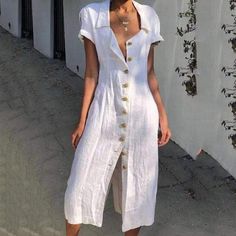 Solid Dress Casual, Perfect Spring Outfit, Casual Work Dresses, Solid Jumpsuit, Summer Fashion Dresses, Fashion Dresses Casual, Shirt Dresses, Casual Summer Dresses, Linen Clothes