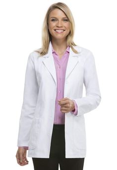 PRICES MAY VARY. MODERN CLASSIC FIT, SIZES UP TO 2XL - Dickies white lab coats for women come in the sizes you want and the features you need. Available in sizes XS to 2XL. Notched lapels and button front. Designed for comfort and maximum durability. (Clothing sold separately.) PLEATED POCKETS - This 29" consultation length white coat features beautiful pleating on the pockets for an elegant and fashionable touch. Other design details include front and back princess seams for fit and shaping plu Women's Lab Coats, White Lab Coat, Dickies Women, Lab Coats, Safety Clothing, White Coat, Professional Women, White Jacket, Princess Seam