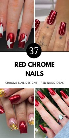 Explore unique art designs in dark, black, and bright red chrome nails. Perfect for any season! Save for future inspo. Chrome Nail Designs, Chrome Designs, Chrome Nail Art