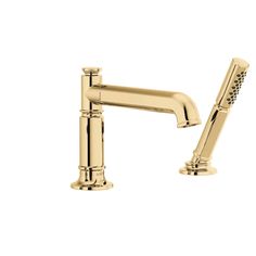 a gold faucet on a white background