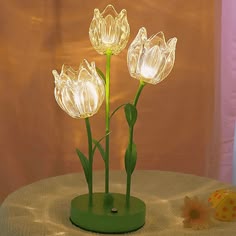 Flower Night Lamp Flower Night, Tulip Decor, Crystal Table Lamp, Cute Furniture, Crystal Table, Blooming Garden, Flower Lamp, Flower Table, Light Up The Night