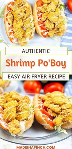 This Shrimp Po' Boy recipe will become a favorite! Served on a hoagie roll and slathered with homemade remoulade sauce, this Shrimp Po' Boy Sandwich is made in the air fryer and is addictively good. This Louisiana staple is loaded with lettuce, tomatoes, fried shrimp, and homemade remoulade sauce and is ready in just around 30 minutes. It's a great family dinner, weeknight dinner, and crowd-pleaser. Here's how to enjoy a Louisiana classic! #airfryer #shrimp #sandwich Airfryer Shrimp, Shrimp Po Boy Recipe, Po Boy Sandwich, Air Fryer Shrimp, Shrimp Sandwich, Shrimp Po Boy, Breaded Shrimp