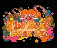 the beat goes on logo with stars and swirls in orange, pink, blue, green, yellow