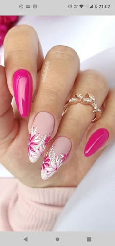 Elegante Nails Classy Pink, Spring Nails 2023 Flower, Flower Nails 2023, Fabulous Nails Classy, Pink Nail Art Designs Classy, Elegante Nails Classy, Nail Printemps, Purple Flowers Nails, Pink Floral Nail Designs