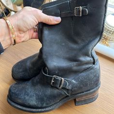 Black Frye Engineer Boots (Supposed To Look Worn) Only Wore A Few Times But Don’t Love The Look On Me! Such A Fun Style And Comfy Classic Frye Engineer Boots, Engineer Boots, T Love, Frye Boots, Fun Style, Frye Shoes, Look On, To Look, Cool Style