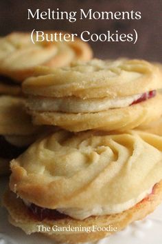 These Melting Moments Butter Cookies are delicately light, with a delicious buttery flavor and truly melt in your mouth deliciousness.

Filled with vanilla buttercream and strawberry jam, these beautiful cookies are an absolute treat. Also known as Viennese Whirls or Sandwich butter cookies, this is a super easy bake made using basic ingredients. Viennese Whirls, Butter Cookies Easy, Melting Moments, Easy Bake, Cookie Brownie Bars, Lost 100 Pounds, Gateaux Cake, Butter Cookies Recipe, Beautiful Cookies