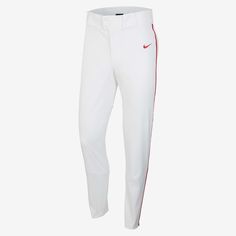 the nike women's baseball pants are white with red piping on the side