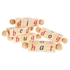 wooden blocks spelling the word dig, bed bug, and hat