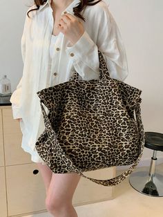 Summer Large Capacity Commuting Tote Handbag, New Leopard Print Fashionable Simple Casual Shoulder Crossbody Bag For Women,Trendy Leopard Print Bag Brown Funky   Canvas Textured Pattern Square Bag   Women Bags, size features are:Bust: ,Length: ,Sleeve Length: Trendy Large Capacity Pouch Canvas Bag, Trendy Large Capacity Canvas Pouch Bag, Brown Canvas Mobile Phone Bag, Travel Shoulder Canvas Bag, Trendy Canvas Bag With Large Capacity, Travel Tote Canvas Bag With Single Shoulder Strap, Travel Canvas Tote Bag With Single Shoulder Strap, Rectangular Canvas On-the-go Bag, High End Handbags