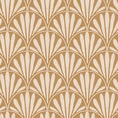 an art deco wallpaper pattern in gold and white with fan shaped shapes on it