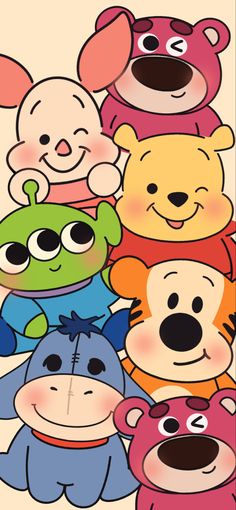 a group of cartoon bears standing next to each other