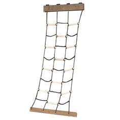 a wooden ladder with ropes hanging from it's sides on a white background,