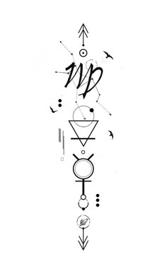 an abstract drawing with arrows and other symbols