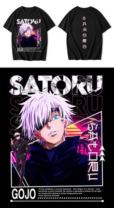 Anime T-Shirt Designs Gojo, Sukuna, and Tanjiro Jjk Shirt Design, Gojo Satoru Design, Gojo Satoru Anime, Gojo Sukuna, Manga Meme, Anime Gojo, T-shirt Print Design, Anime Streetwear