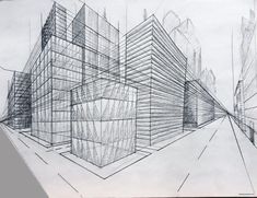 a pencil drawing of a building in the city