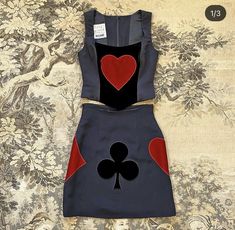 Queen Of Hearts Corset, Corset Top And Skirt, Carnival Dress, Corset Skirt, Top And Skirt Set, Velvet Heart, Top Skirt Set, Heart Diamond, Fashion Sewing Pattern