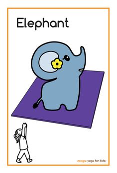 an elephant is standing on top of a mat with the word elephant in front of it